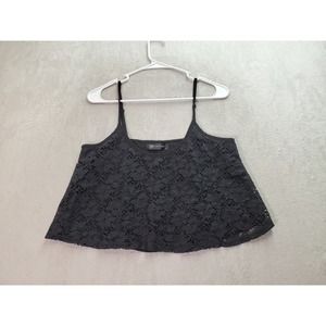 Paradise Crop Top Women Large Black Lace Floral Lined Spaghetti Strap Round Neck
